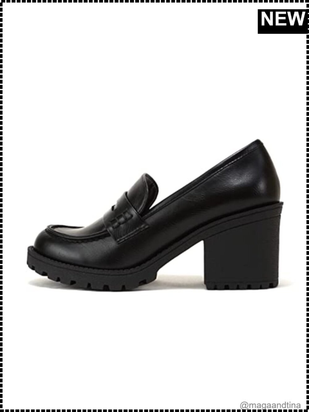 Soda Kinder Slip On Chunky Mid Heel Lug Sole Penny Loafer Shoe